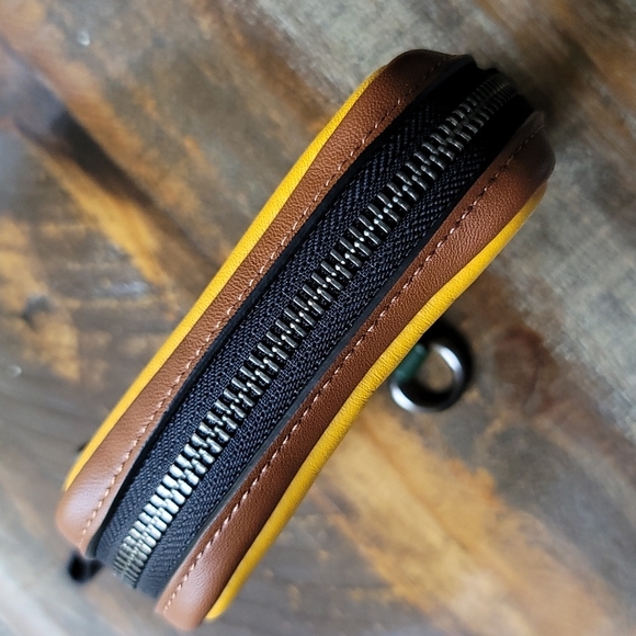 Coach Square Hybrid Pouch Colorblock Mini Bag Men Tumeric Yellow Clover Green - Picture 4 of 5